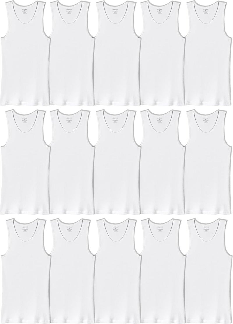 Active 23 Iconic Mens 15 Pack Tanks White Tank Top Breathable A Shirt, Moisture Wicking Undershirts, Tag Free and Durable - Image 1